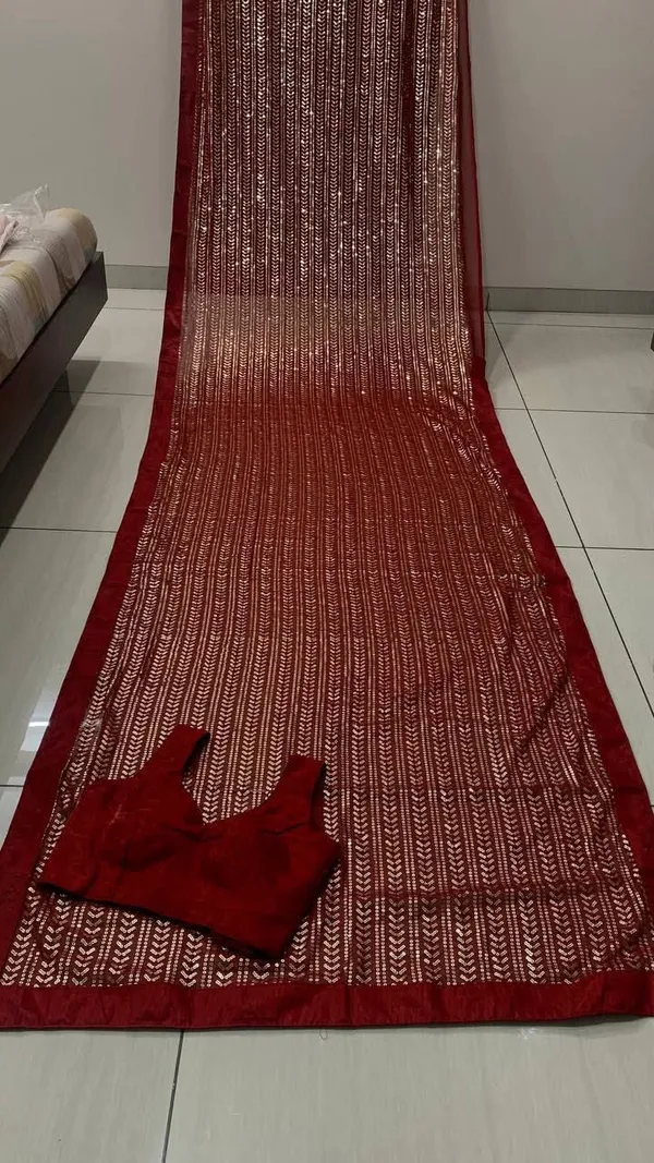 Maroon_Silk_Georgette_Sequin_Embroidered_Saree_For_Women