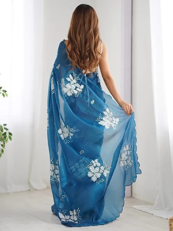 Blue_Organza_Floral_Embroidered_Saree_For_Women