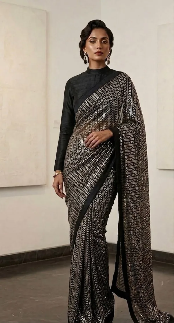 Black_Silk_Georgette_Embroidered_Saree_For_Women
