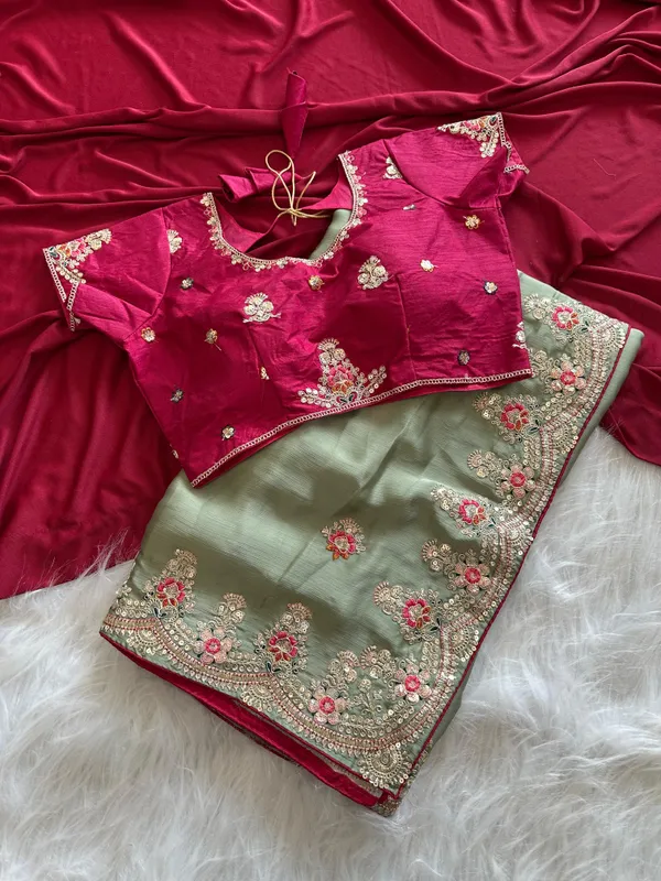Pastel_Green_Silk_Georgette_Embroidered_Saree_Set_For_Women