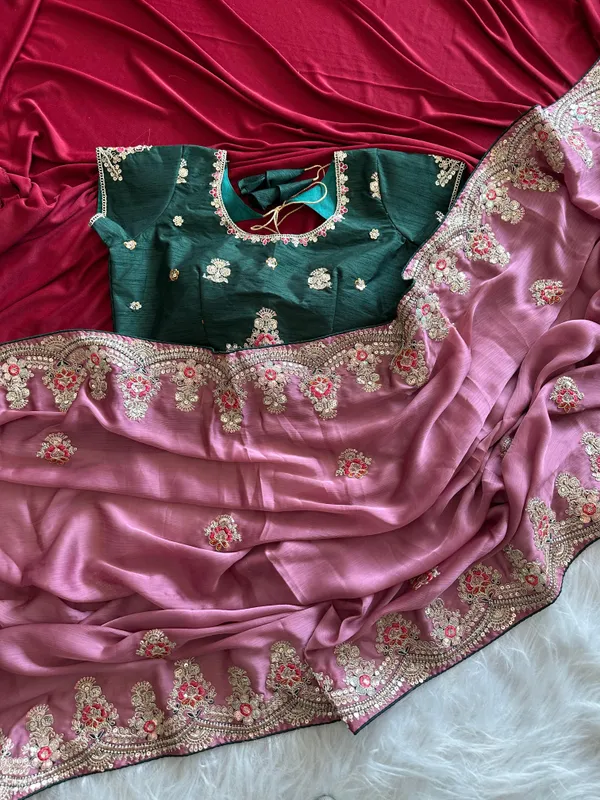 Pink_Green_Silk_Embroidered_Saree_With_Stitched_Blouse_For_Women