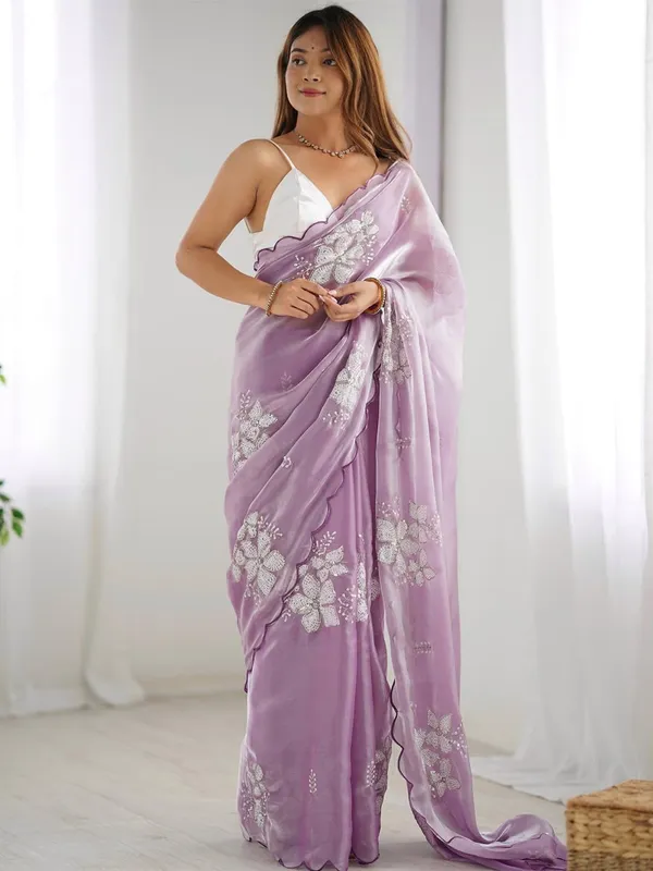 Purple_Organza_Embellished_Saree_With_Blouse_For_Women