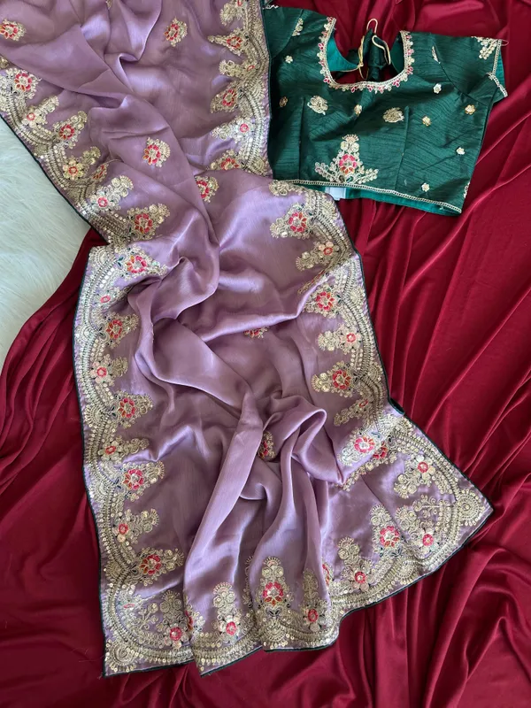 Green_Mauve_Silk_Georgette_Embroidered_Saree_With_Stitched_Blouse_For_Women