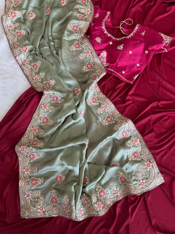 Pastel_Green_Silk_Georgette_Embroidered_Saree_Set_For_Women