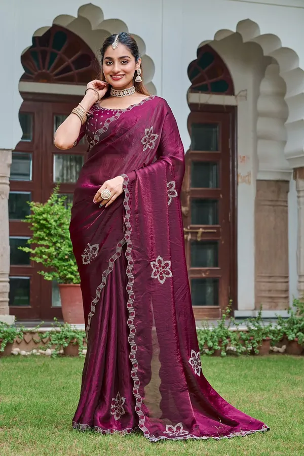 Maroon_Silk_Georgette_Embroidered_Saree_With_Blouse_For_Women