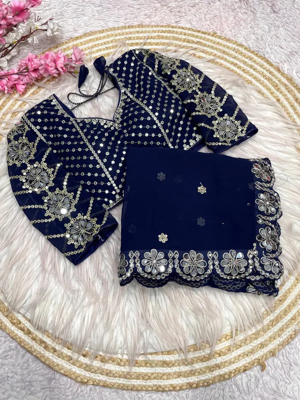 Navy_Blue_Net_Sequin_Embellished_Saree_With_Blouse_For_Women