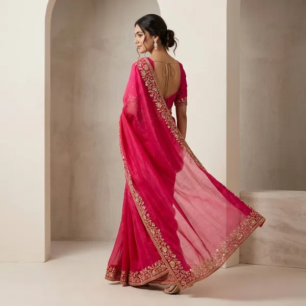 Cherry_Pink_Tissue_Silk_Daga_Pitta_Border_Saree_For_Women