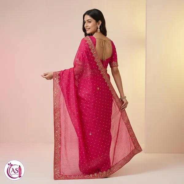 Cherry_Pink_Tissue_Silk_Daga_Pitta_Border_Saree_For_Women