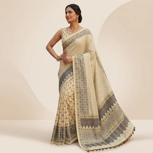 Mull_Chanderi_Off_White_Silk_Printed_Saree_With_Blouse_For_Women