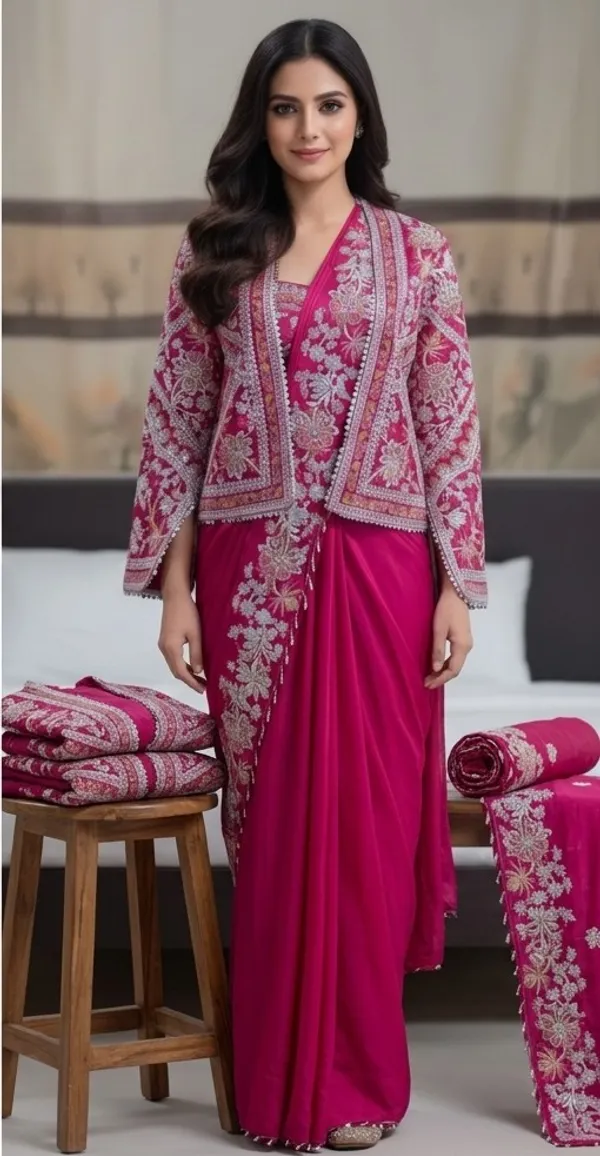 Pink_Silk_Georgette_Embroidered_Jacket_Lehenga_Set_For_Women