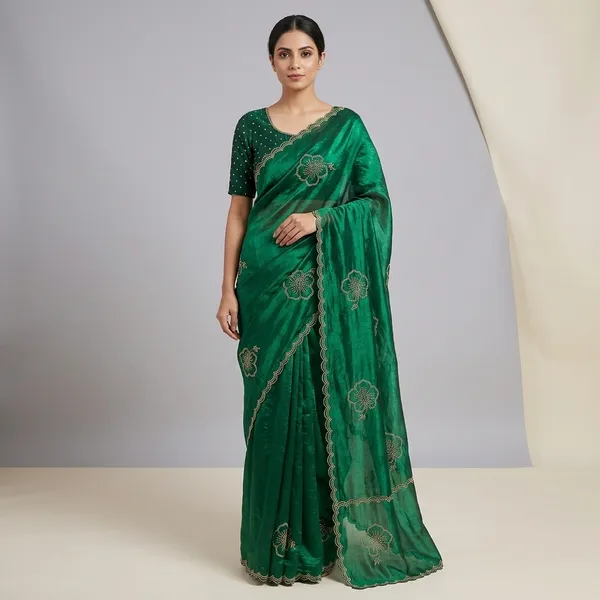 Green_Silk_Embroidered_Saree_With_Stitched_Blouse_For_Women