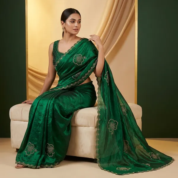 Green_Silk_Embroidered_Saree_With_Stitched_Blouse_For_Women