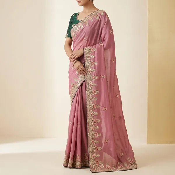 Pink_Green_Silk_Embroidered_Saree_With_Stitched_Blouse_For_Women