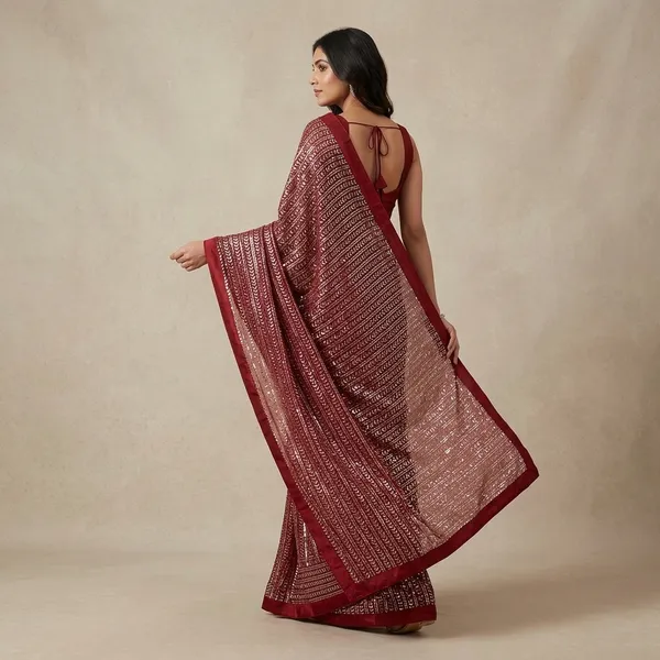 Maroon_Silk_Georgette_Sequin_Embroidered_Saree_For_Women