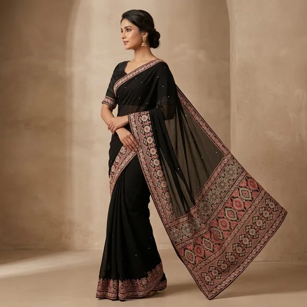 Black_Silk_Georgette_Floral_Embroidered_Saree_For_Women