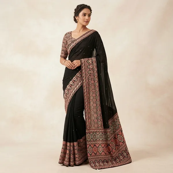 Black_Silk_Georgette_Floral_Embroidered_Saree_For_Women