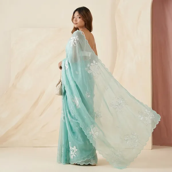 Mint_Green_Organza_Embroidered_Saree_For_Women