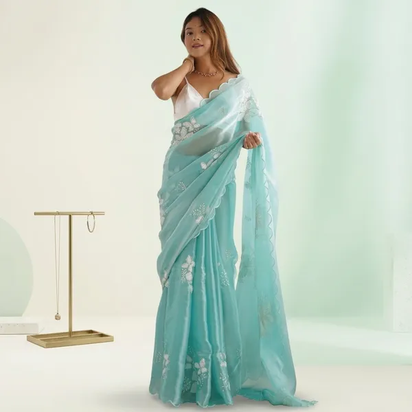 Mint_Green_Organza_Embroidered_Saree_For_Women
