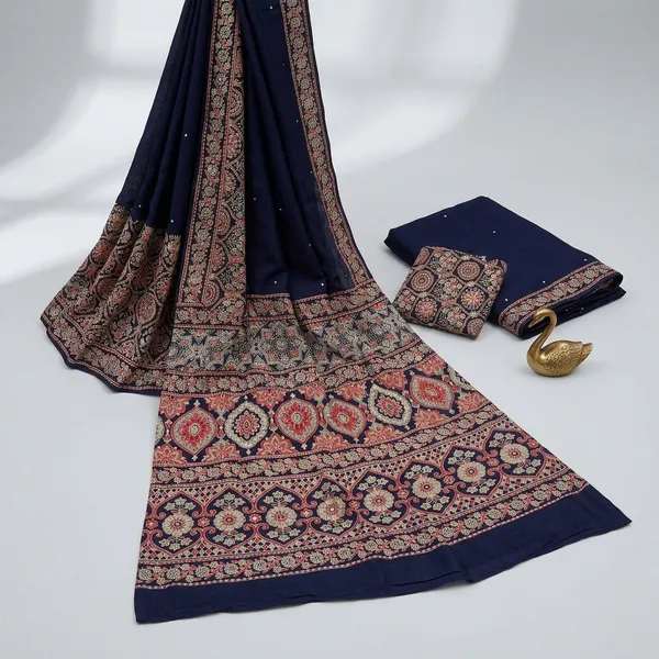 Mull_Chanderi_Blue_Silk_Georgette_Embroidered_Saree_Set_For_Women