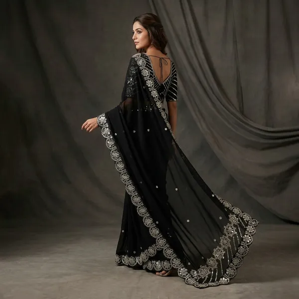 Black_Silk_Georgette_Embroidered_Saree_With_Blouse_For_Women