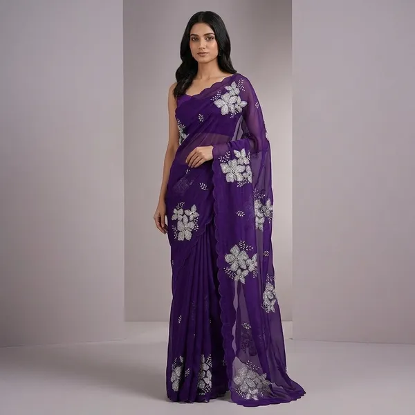 Purple_Silk_Georgette_Floral_Embellished_Saree_For_Women
