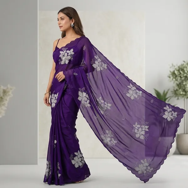 Purple_Silk_Georgette_Floral_Embellished_Saree_For_Women