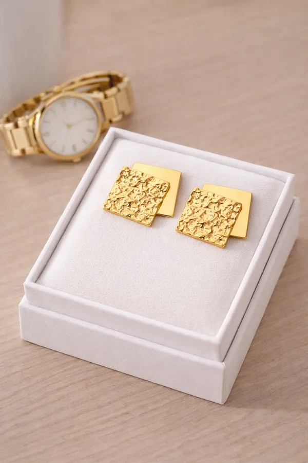 18k_Gold_Plated_Textured_Square_Stud_Earrings_For_Women