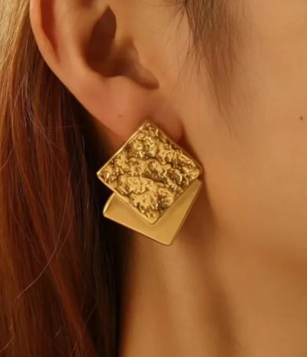 18k_Gold_Plated_Textured_Square_Stud_Earrings_For_Women
