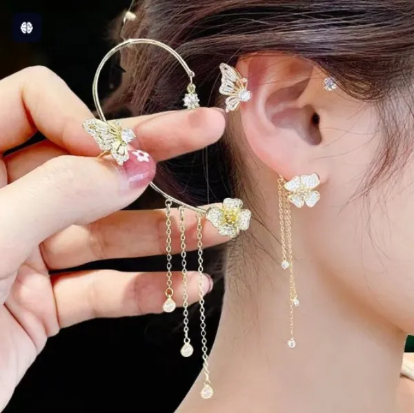 Elegant_Butterfly_And_Flower_Ear_Cuff_Earrings_With_Dangling_Pearls