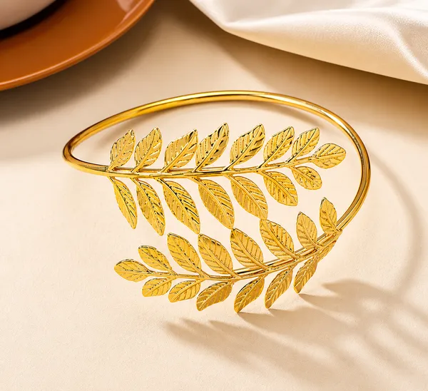 Anti_Tarnish_18K_Gold_Plated_Leaf_Armlet_Adjustable_Upper_Arm_Cuff_for_Women