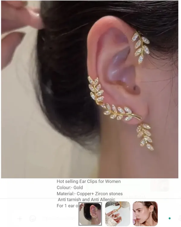 Designer_Leaf_Ear_Climber_Earrings_–_Zircon_Studded_Gold_Ear_Cuff