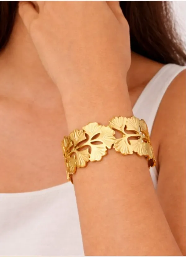 18K_Gold_Plated_Leaf_Design_Stainless_Steel_Bracelet_For_Women