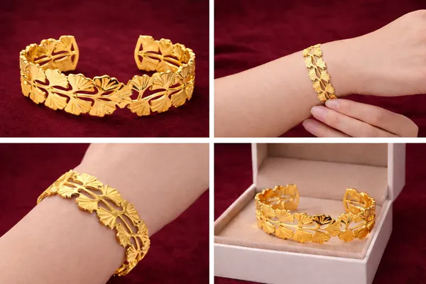 18K_Gold_Plated_Leaf_Design_Stainless_Steel_Bracelet_For_Women