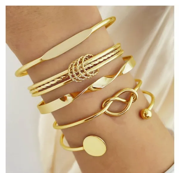 Gold-Plated_Stackable_Bracelet_Set_-_6-Piece_Knot_And_Infinity_Design