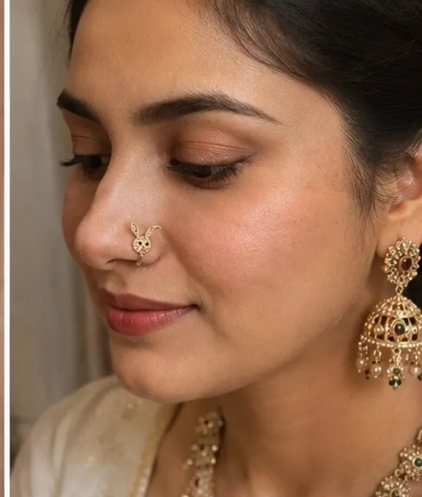 Gold-Tone_Cute_Bunny_Nose_Ring,_Crystal_Embellished_Rabbit_Design,_Non-Piercing_Clip-On_Nose_Cuff