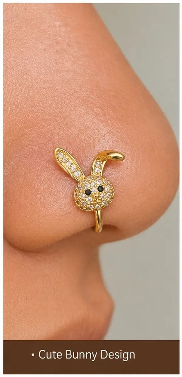 Gold-Tone_Cute_Bunny_Nose_Ring,_Crystal_Embellished_Rabbit_Design,_Non-Piercing_Clip-On_Nose_Cuff