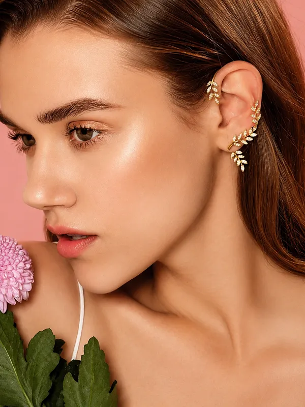 Designer_Leaf_Ear_Climber_Earrings_–_Zircon_Studded_Gold_Ear_Cuff