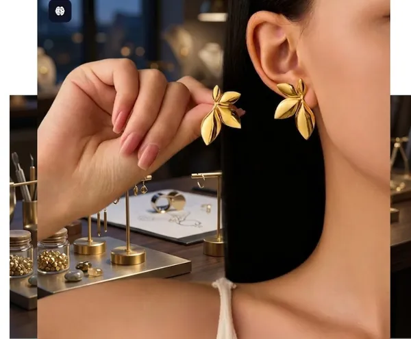 Gold-Toned_Floral_Stud_Earrings_-_Stainless_Steel_Jewellery_For_Women