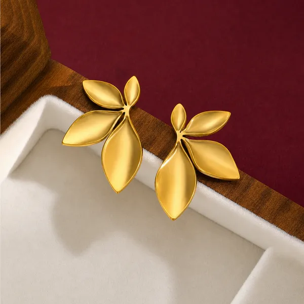 Gold-Toned_Floral_Stud_Earrings_-_Stainless_Steel_Jewellery_For_Women