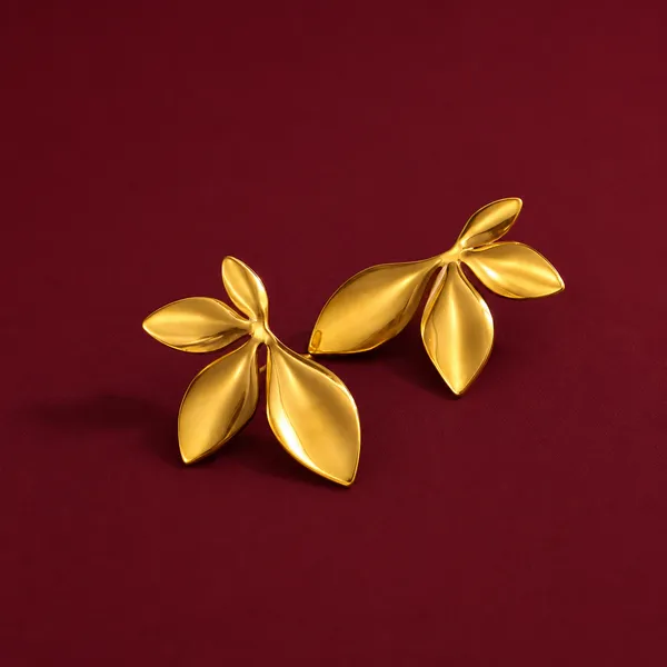 Gold-Toned_Floral_Stud_Earrings_-_Stainless_Steel_Jewellery_For_Women