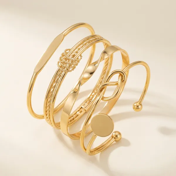 Gold-Plated_Stackable_Bracelet_Set_-_6-Piece_Knot_And_Infinity_Design