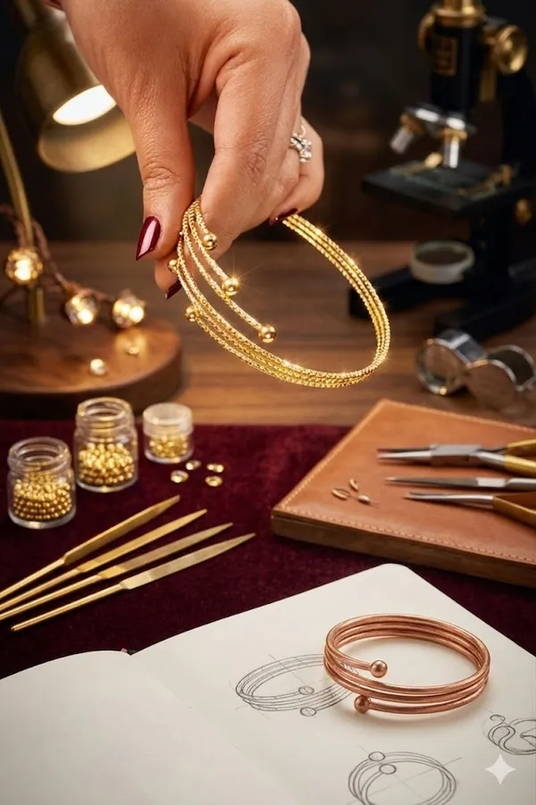 Gold-Toned_Multi-Strand_Adjustable_Bracelet_With_Ball_Accents