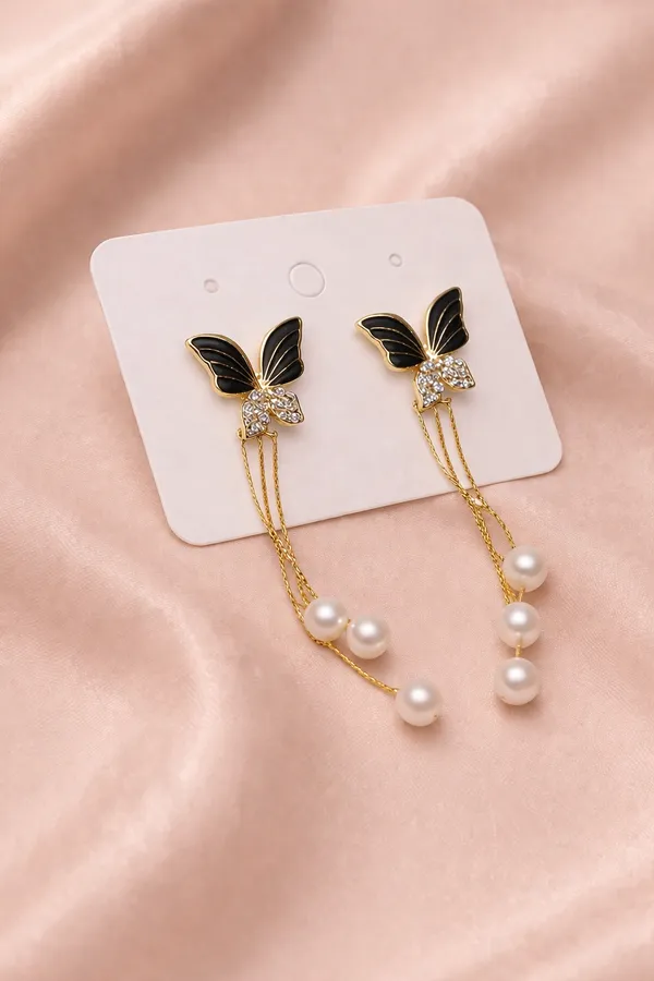 Elegant_Black_Butterfly_Pearl_Drop_Earrings
