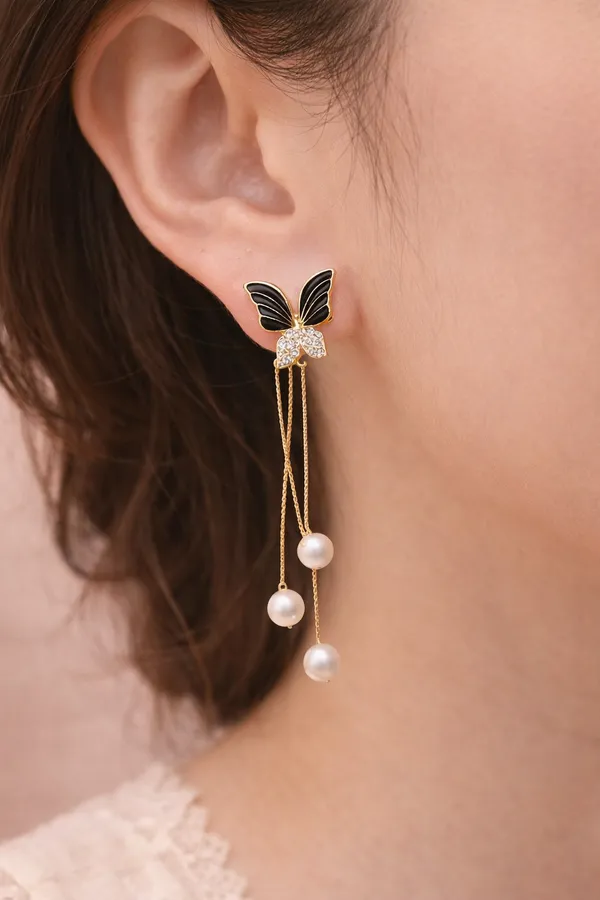 Elegant_Black_Butterfly_Pearl_Drop_Earrings