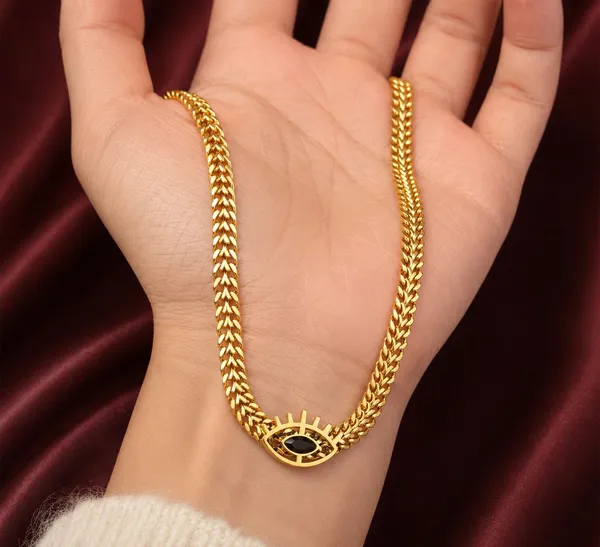 Gold-Toned_Evil_Eye_Herringbone_Chain_Necklace