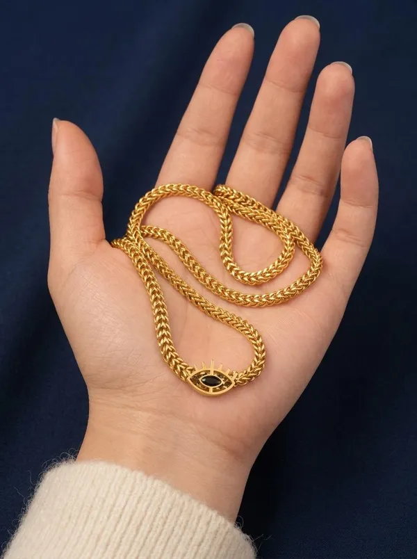 Gold-Toned_Evil_Eye_Herringbone_Chain_Necklace