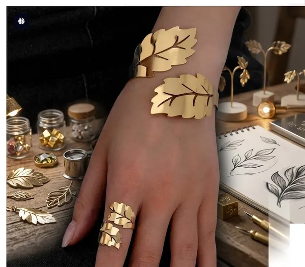 Golden_Leaf_Bracelet_And_Ring_Set