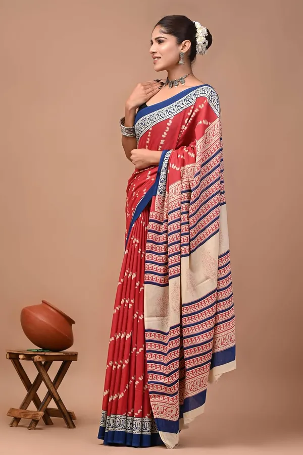Women_S_Mulmul_Cotton_Printed_Saree_With_Blouse_Piece