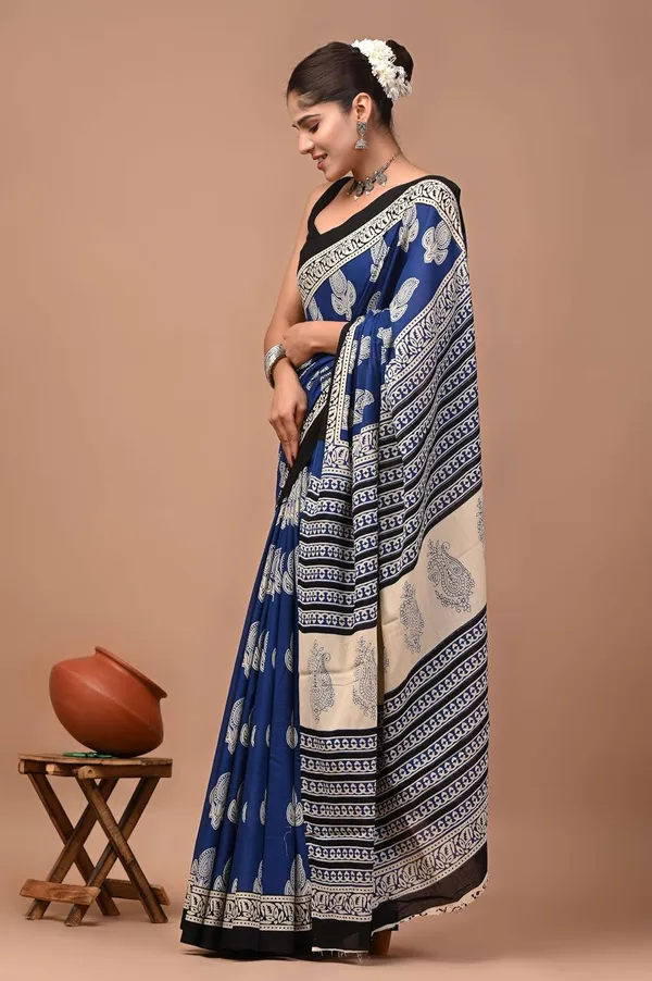 Mulmul_Cotton_Printed_Saree_With_Blouse_Piece