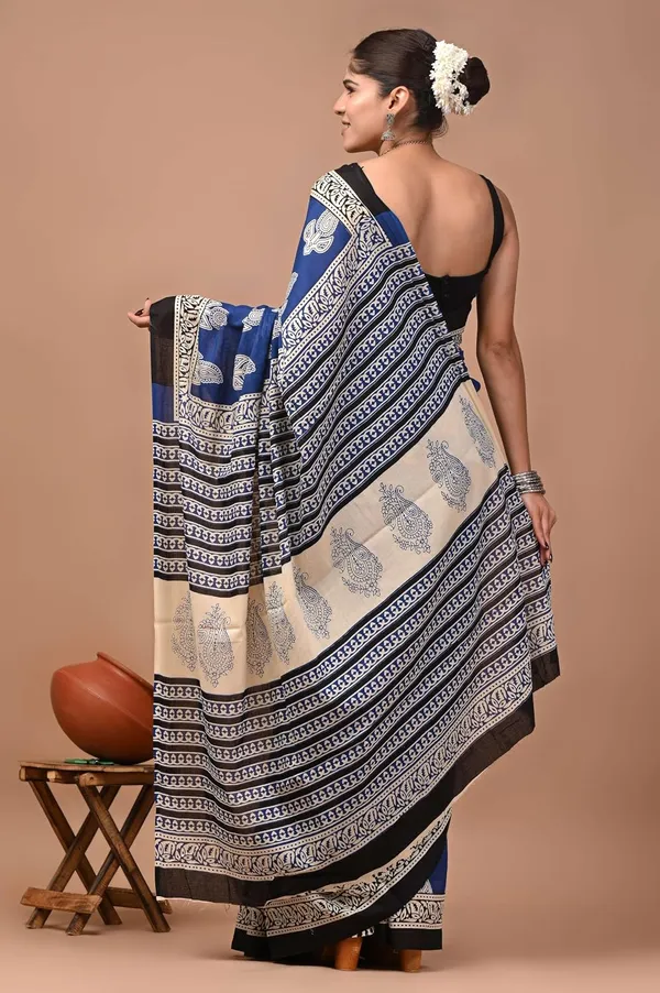 Mulmul_Cotton_Printed_Saree_With_Blouse_Piece